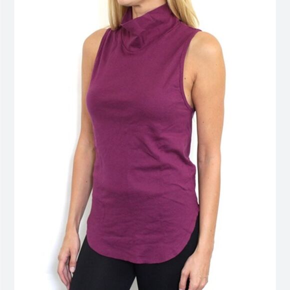 NWOT Free People Tunic Mock Cowl Neck Raw Hem Muscle Tank Top in Deep Fuchsia M - Picture 1 of 10